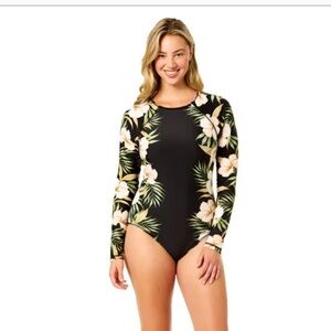 NWT Women’s Hurley Long Sleeve Black Floral One-Piece Swimsuit